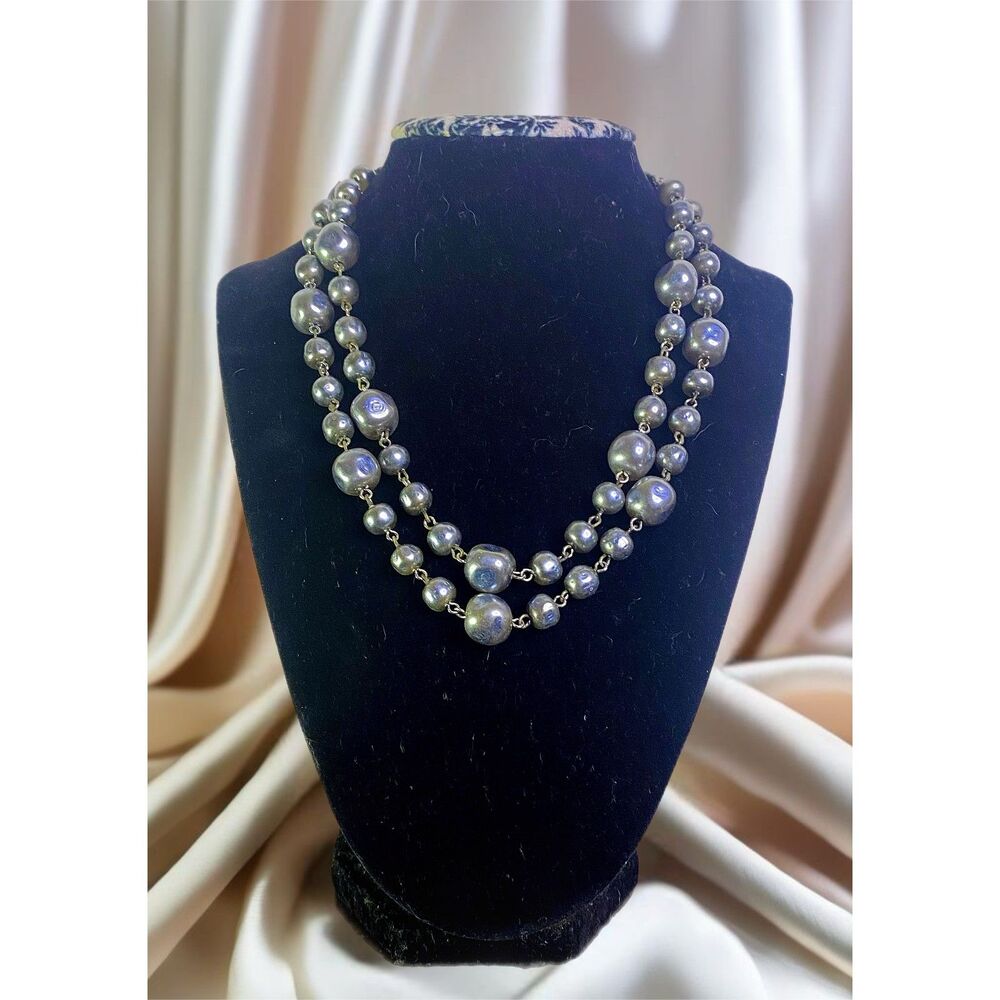Robert Zentall Double Strand Grey/Blue Genuine Pearl Necklace